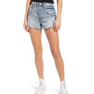 Free People mid blue high waisted distressed jean shorts